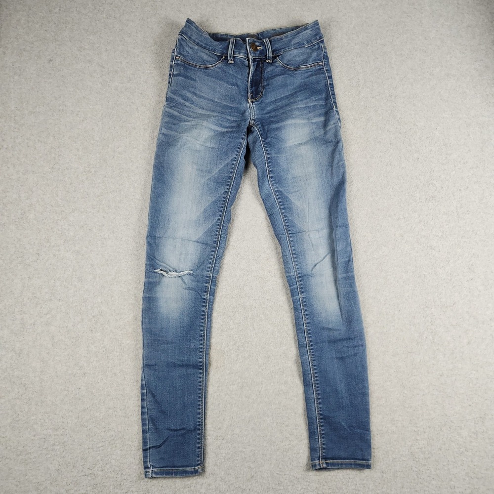 SO Jeggings Jeans Womens 0 Blue Denim Medium Wash Stretch Skinny Leg Distressed